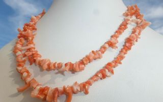 GORGEOUS VINTAGE Long Beaded Natural ANGEL SKIN CORAL Necklace 34 