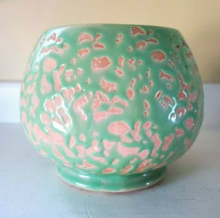 Mccoy Usa Vintage Pottery Small Round Planter Green Textured Mottled 4 Inch