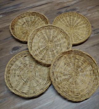 Set Of 5 Vintage Natural Wicker Rattan Paper Plate Holders Wall Baskets Boho