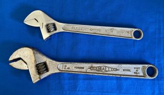 2 Vintage Crescent Wrenches: Diamond Tool Horseshoe Co & Fuller 12 " &10