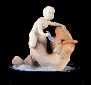 Richard Ginori Maiolica Faience Cherub And Dolphin Figure Antique Cantagalli (2)