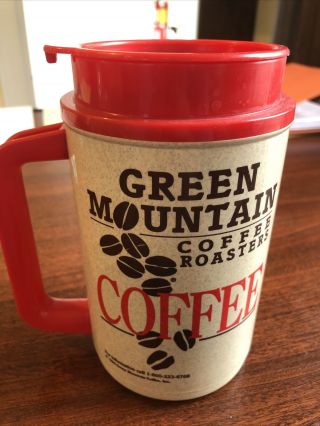 Vintage Thermo Whirley Travel Mug Cup 22 Oz Green Mountain Coffee Roasters