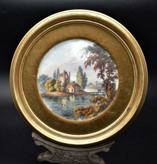 Antique Early 19thc Derby Porcelain Wall Plaque - Hand Painted Dutch Scene C1820