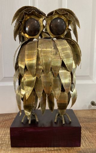 Mid - Century Modern Jere Style Brutalist Brass Owl Sculpture 15” Torch Cut