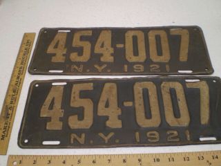 1921 21 York Ny License Plate Pair Set Yom Pr 454 - 007