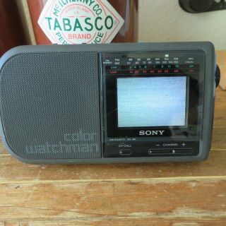 Vintage Sony Color Watchman Lcd Color Tv Model Fdl - 380 W 12v Car Adapter