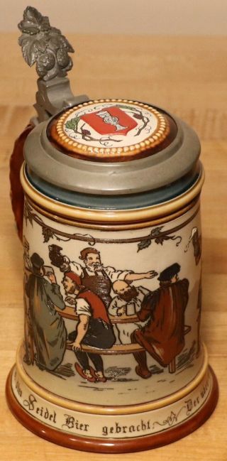 Round Of Drinks By Mettlach 1/2 Liter German Beer Stein Antique 2028