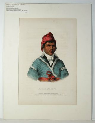 1843 Mckenney & Hall Large Folio Native American Indian Lithograph 1