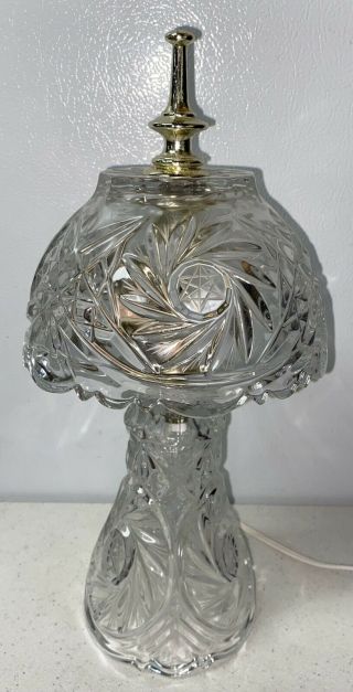 Vintage Crystal Cut Glass Small Boudoir Table Lamp With Matching Shade