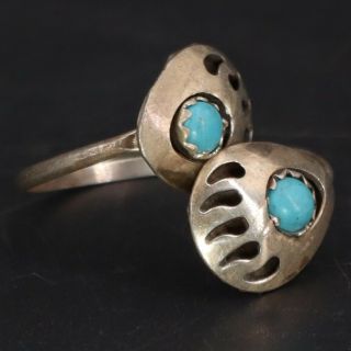 Vtg Sterling Silver - Navajo Turquoise Bear Paw Claw Bypass Ring Size 5.  5 - 1g