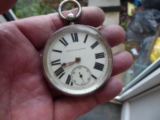 Antique Improved Patent Solid Silver Gents Fusee Pocket Watch & Key