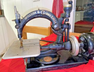 Antique Wilcox And Gibbs Sewing Machine W\ Motor And Base A693030