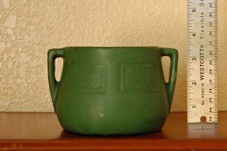 Fantastic Antique Weller Pottery Arts Crafts Bedford Matte Green 2 - Handled Bowl 3