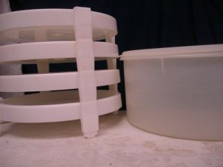 Vintage 6 Pc Tupperware Sheer Large Cake Container & Lid 256 - 4 & 4 Pie Stackers