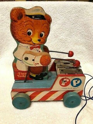 Vintage Toy - 1958 Fisher Price Wood Pull Toy Tiny Teddy Bear 636 Xylophone