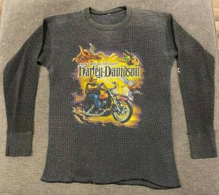 Vtg 80s Harley Davidson Long Sleeve Thermal T - Shirt Men 