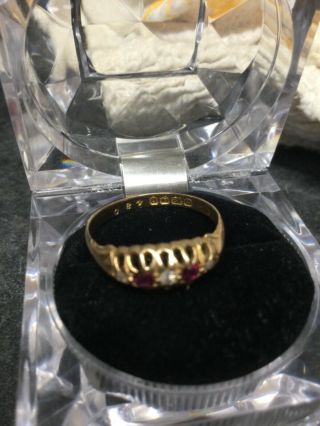 Antique Victorian 18ct Gold Ruby & Diamond Ring Size Q C1863