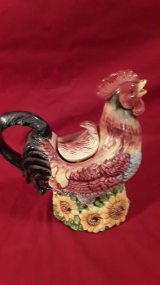 Awesome Looking Vintage Rooster Teapot Pitcher With Sunflowers Chicken U7