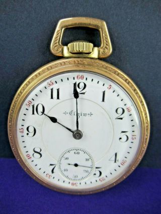Antique Elgin Railroad Pocket Watch 21 Jewels Size 18 Runs Well Open Face