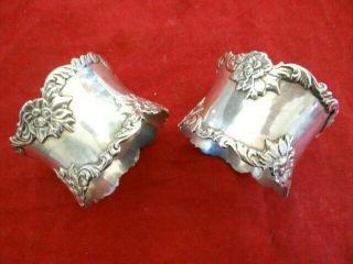 Pair Antique English Repousse Sterling Silver Napkin Rings Birmingham
