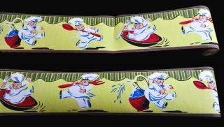 Vintage Duro Wall Border Paper Rolls (2) Of Cute Wild & Frisky French Chefs