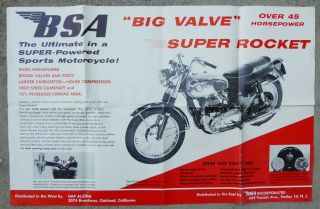 1959 Bsa Motorcycle Dealer Poster Sign Road Rocket A10 Goldstar