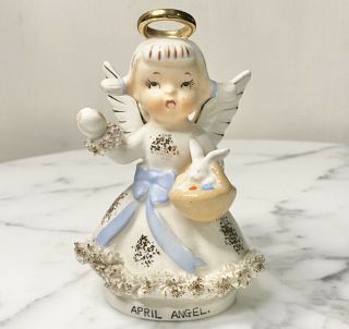 Vtg.  Lefton Angel Figurine Ar1987 April Easter Angel W/ Bunny & Egg Spaghetti