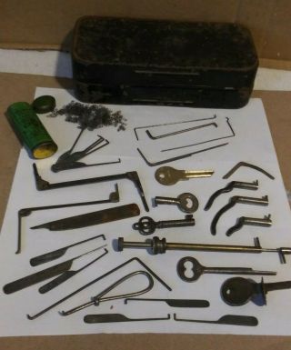 Antique / Vintage Mixed Set Of 32 Locksmith Lever Lock Opening Tools Corbin