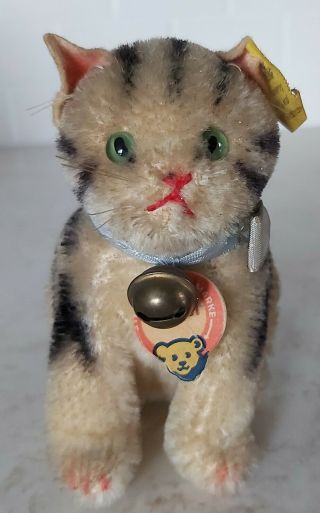 Vintage Early Steiff 1950s Mohair Susi Cat 3310 Tags Button Tiger Kitten Mini