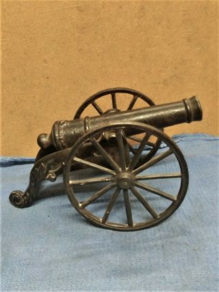 Antique Civil War Era Cast Iron Toy Cannon - 9 Inch Long - 4.  5 Dia,  Wheels