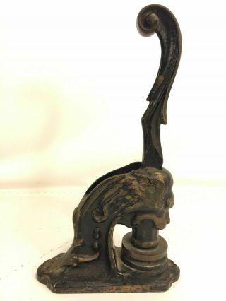 Scroll Handle Antique Cast Iron Lion Head Notary Press Stamp Seal Made In Usa