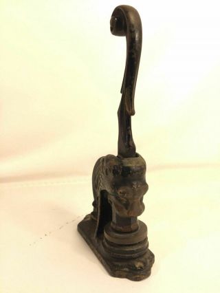 Scroll Handle Antique Cast Iron Lion Head Notary Press Stamp Seal Made In USA 2