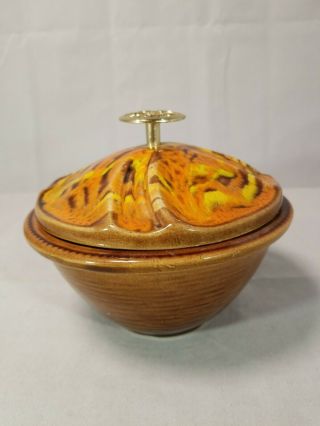 Treasure Craft California Pottery Orange Drip Glaze Bowl Lid Usa Vintage Htf