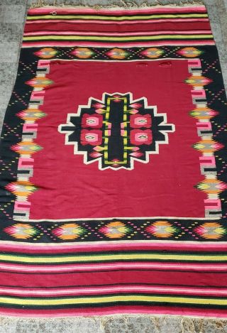 Antique Vintage Mexican Saltillo? Wool Blanket Rug Floral Pattern Colorful 81x50