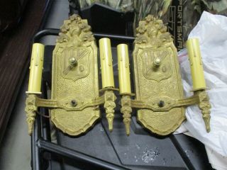 Pair Rewired Vintage Antique Markel Cast Iron Sconces Light Knight & Shield 2