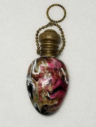 Antique 19th C.  Venetian Aventurine Art Glass Perfume Scent Bottle W/finger Ring