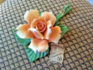 Vtg Capodimonte Porcelain Flower Made In Italy.  Peach Rose
