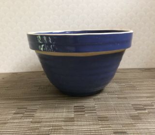 Vintage Made In Usa Blue Ceramic Pottery Mixing Serving Bowl With Ribbing Design