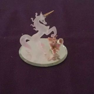 Glass Baron Vintage Hand Crafted Pink Frosted Glass Unicorn On Mirror