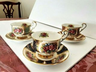 Estate Antiques Paragon 3 Cups & Saucers Rose Design