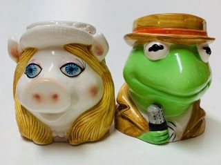 Vtg Miss Piggy,  Kermit The Frog Muppets Ceramic Mugs Cups Figural Sigma 1980’s