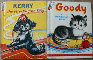 2 Vintage Rand Mcnally Elf Books Kerry The Fire - Engine Dog,  Goody A Mother Cat