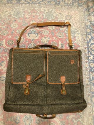Hartmann Tweed And Leather Trim Suit Garment Bag Vintage