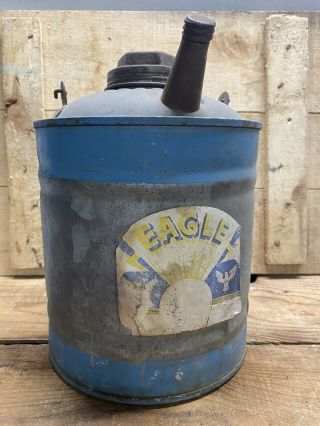 Vintage Eagle 1 Gallon Wood Handle Kerosene Gas Can Spout,  Lids Galvanized Steel