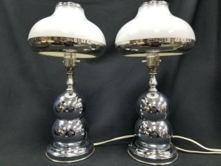 Vintage Pair Set Mcm Mid Century Majestic Chrome Table Lamp 1960′s Stacked Ball