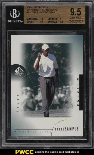 2001 Sp Authentic Preview Sample Tiger Woods Rookie Rc 21 Bgs 9.  5 Gem