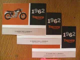 Vintage 1962 Triumph Motorcycle Brochures Includes Technical Data For 9 Models