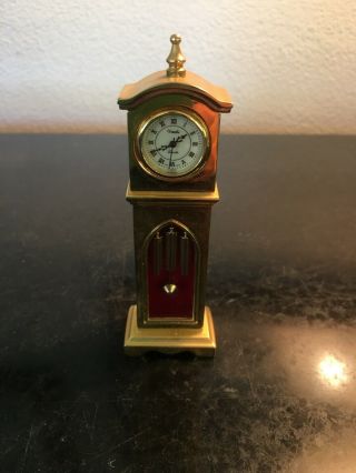 Vintage Xonodu Quartz Gold Tone Mini Grandfather Clock