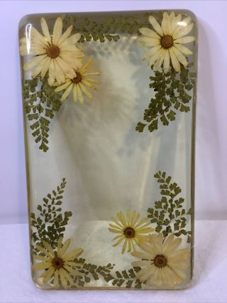 Vintage Handmade Resin Pressed Daisy Flowers Hot Plate Trivet Cutting Board Boho