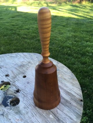 Vintage Treen Turned Wood Wooden Hand Made Bell Tiger Maple & Walnut Folk Art